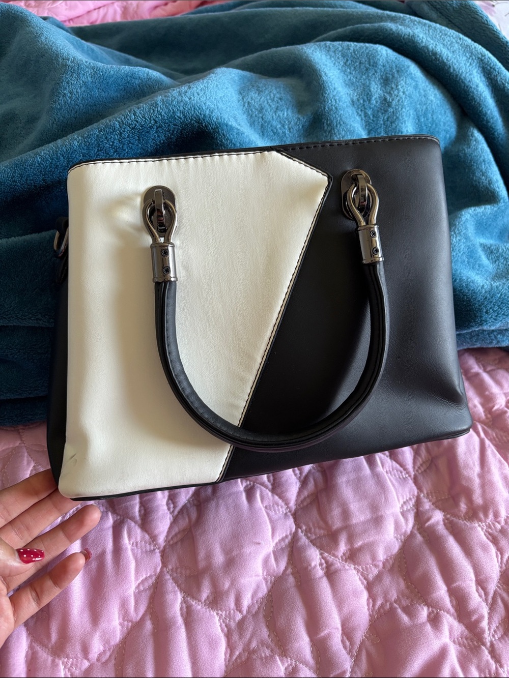 Two-Tone Black & White Colorblock Satchel Bag